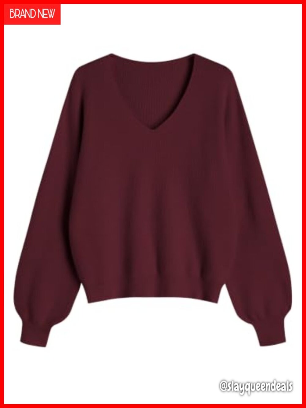 V Neck Long Sleeve Pullover Sweater Loose Knit Top